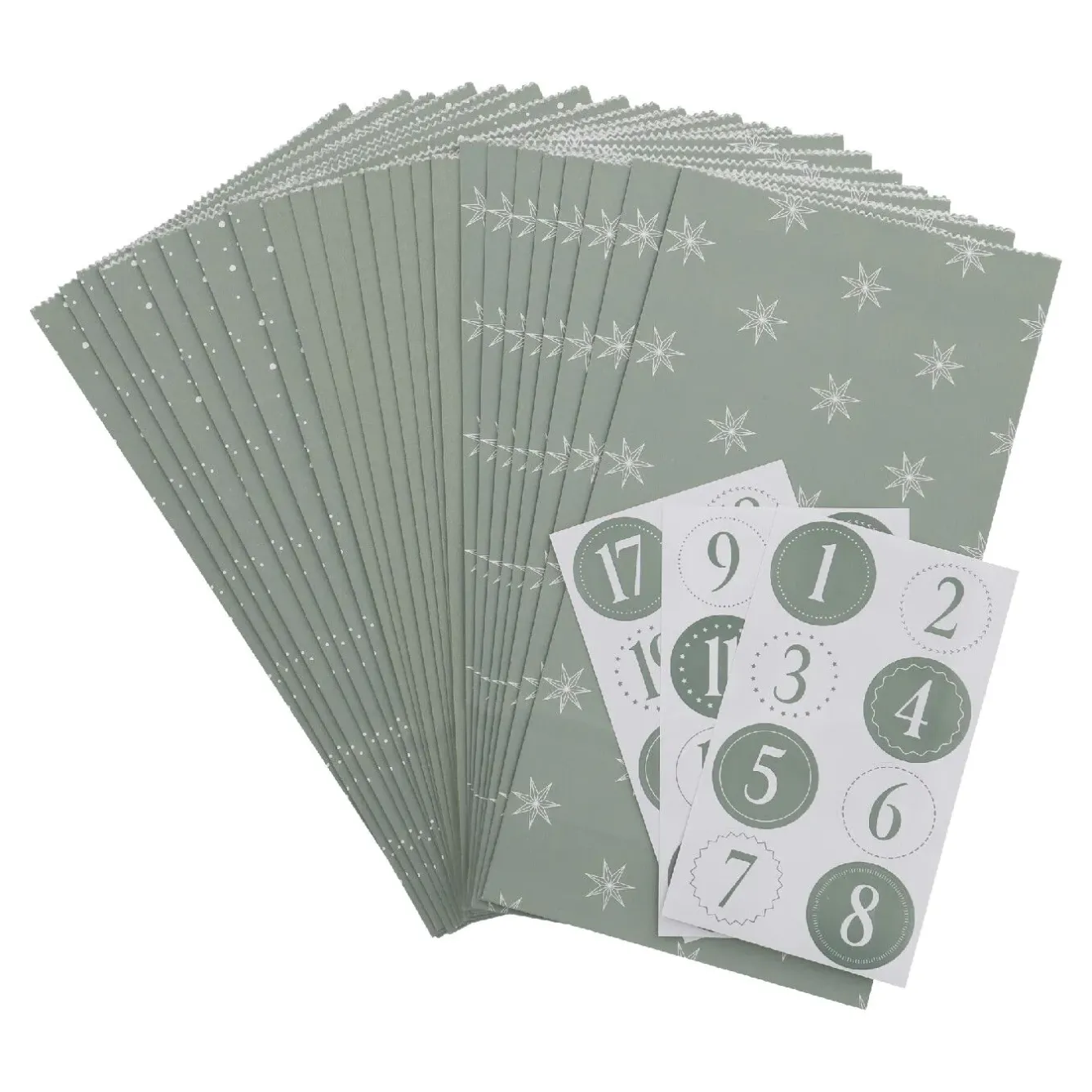 Discount NANU-NANA Adventskalender-Set, Tüten/Sticker, Salbei/weiß