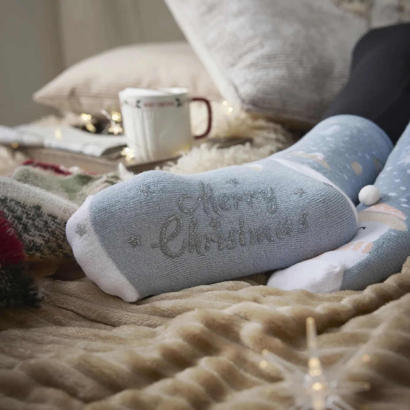 Sale NANU-NANA Anti-Rutschsocken Xmas, Eisbär Hellblau, Größe 36 - 41