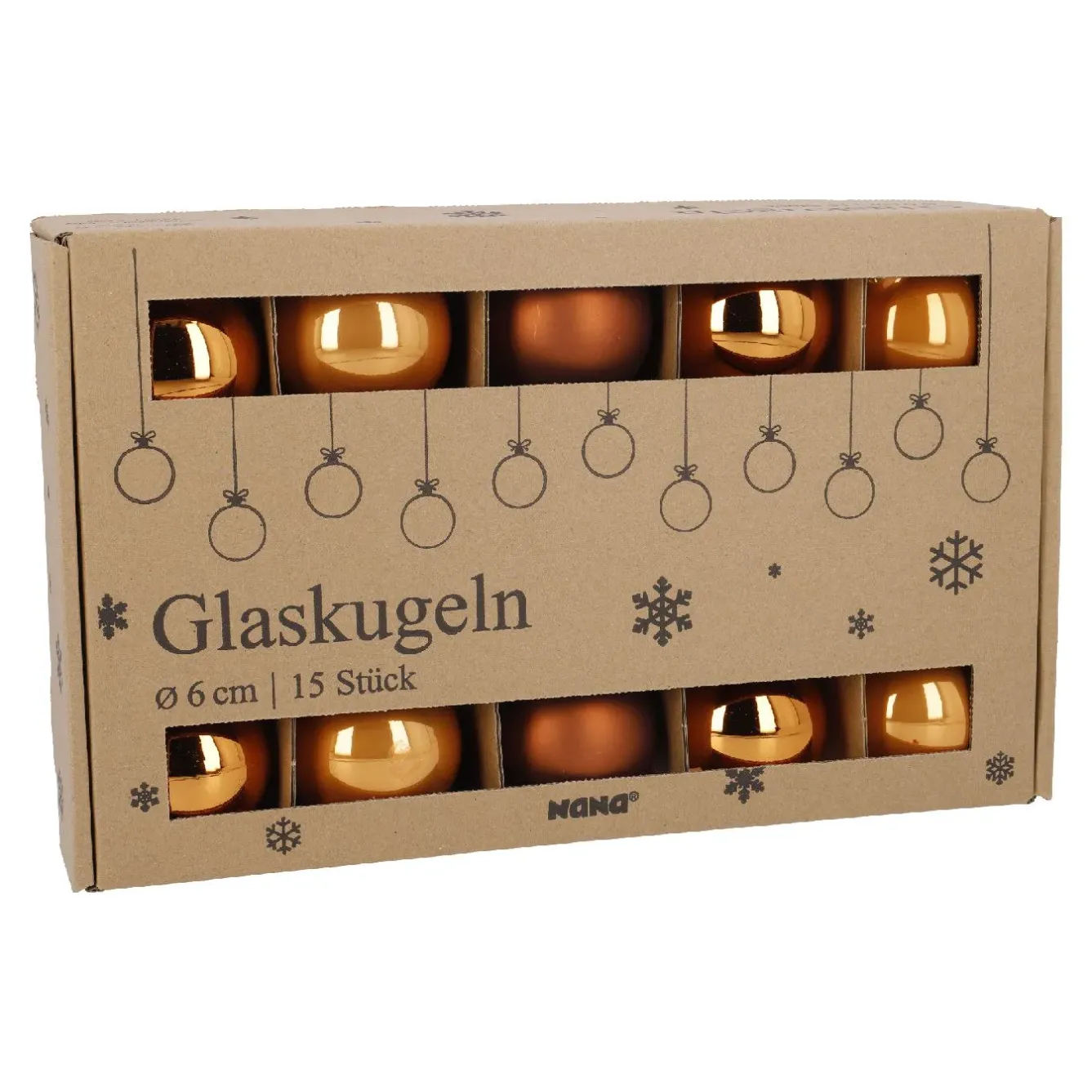 Clearance NANU-NANA 15er Glaskugeln 6 Cm, Orange/braun
