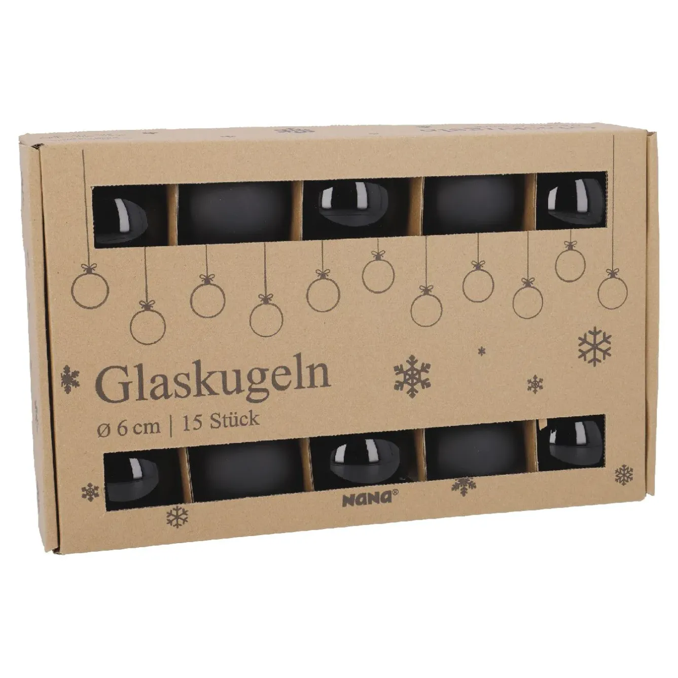Fashion NANU-NANA 15er Glaskugeln 6 Cm, Schwarz