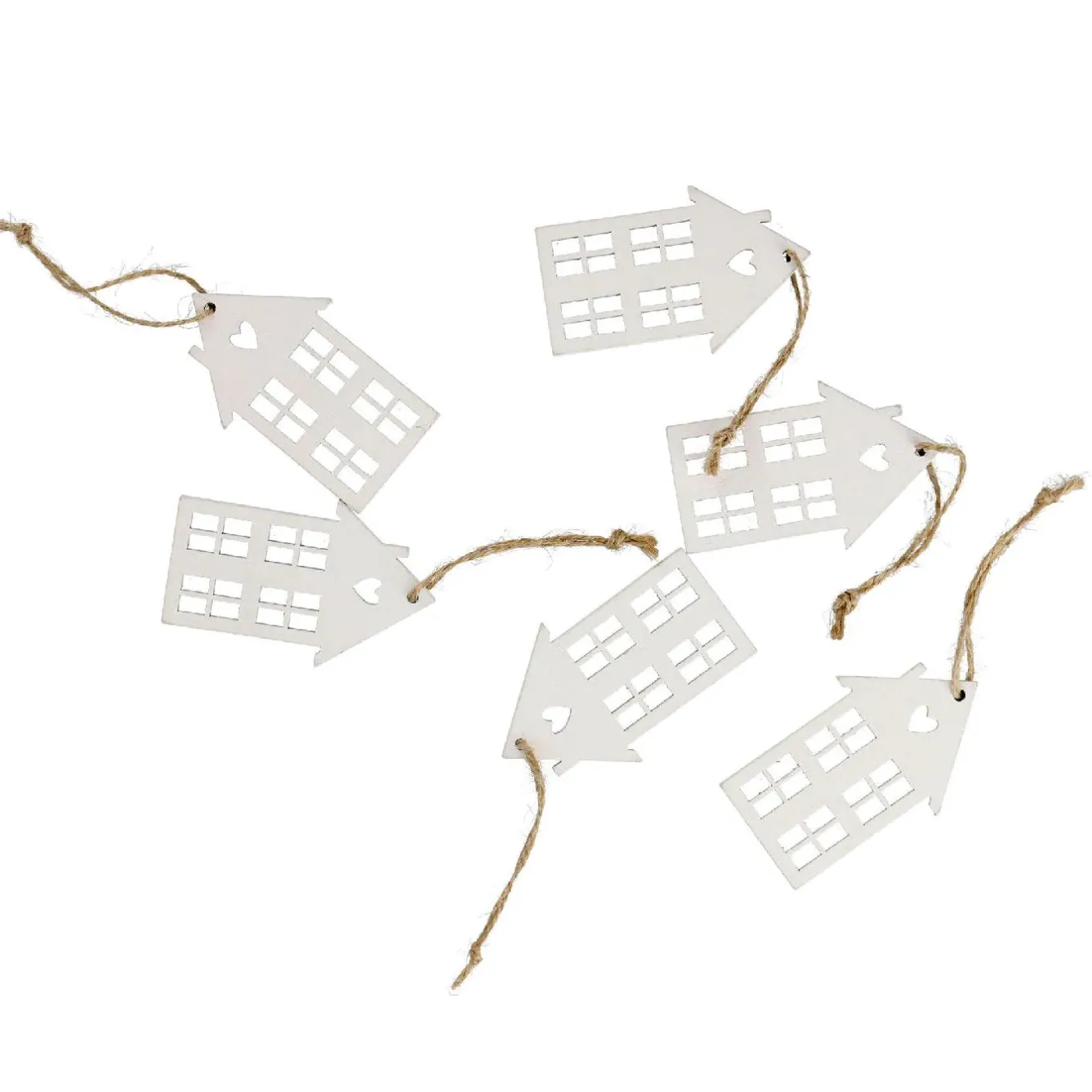 Discount NANU-NANA 6er Set Anhänger Holz, Haus, Weiß