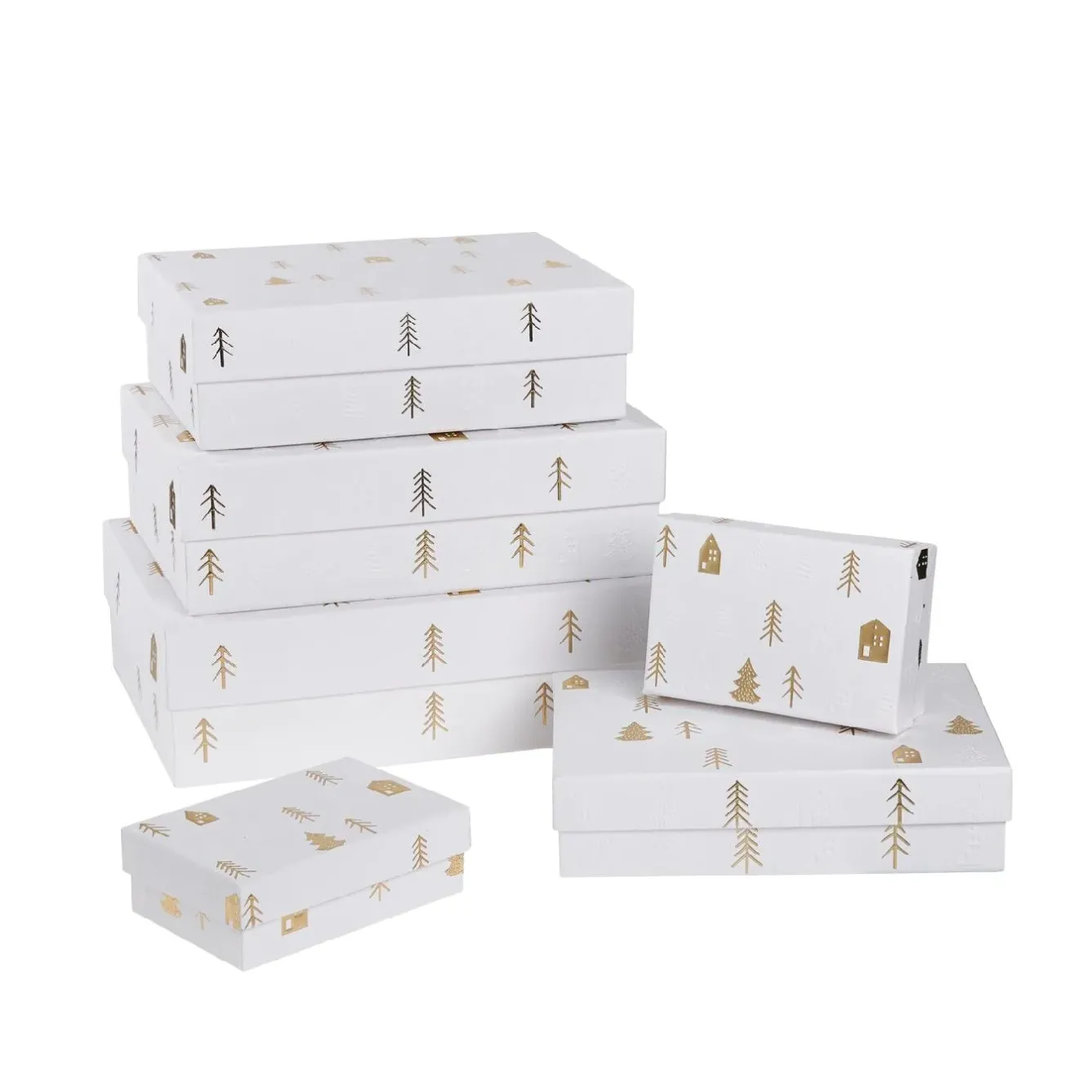 Fashion NANU-NANA 6er Set Geschenkkarton Prägung, Haus/weiß/gold