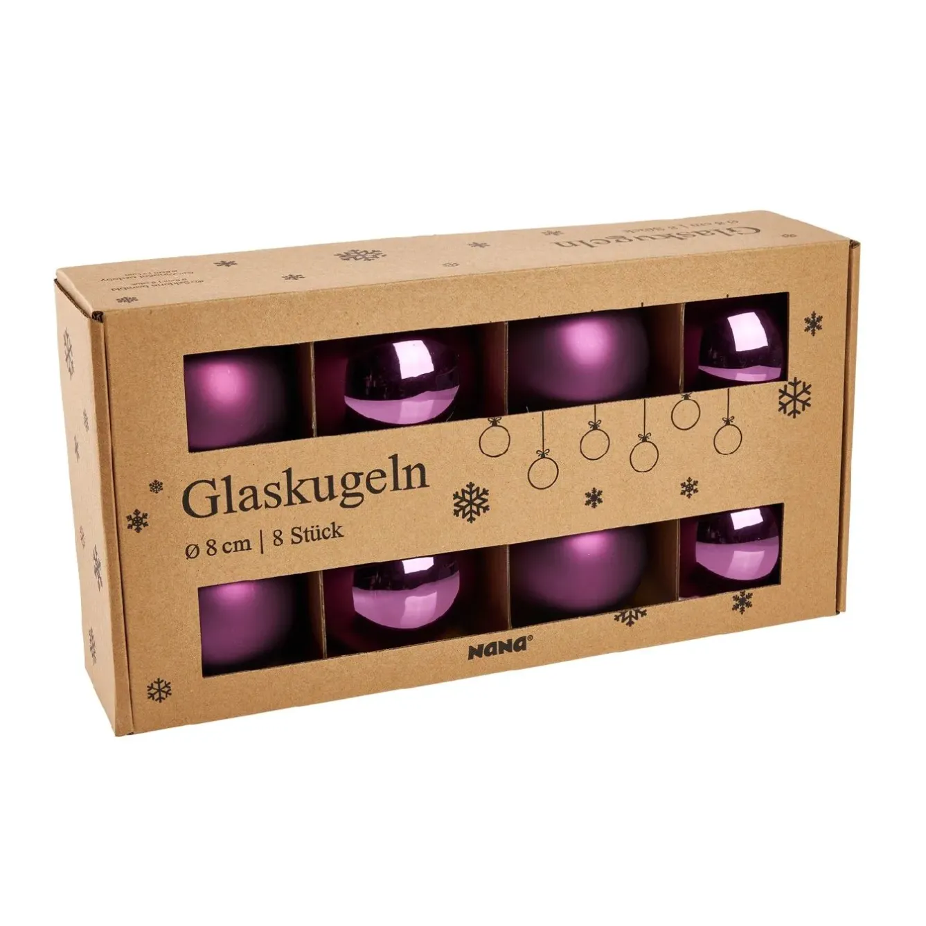 Best NANU-NANA 8er Set Glaskugeln 8 Cm, Lila