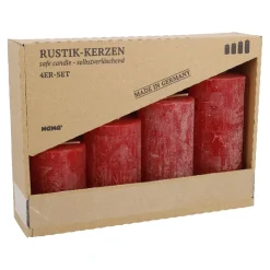 Outlet NANU-NANA 4er Set Kerze Rustik, Gestuft, Rot