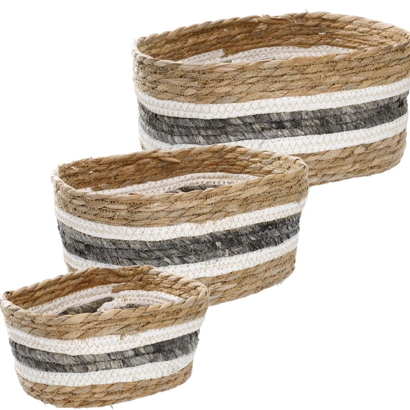 Fashion NANU-NANA 3er Set Korb Natur, Eckig/natur/grau/weiß
