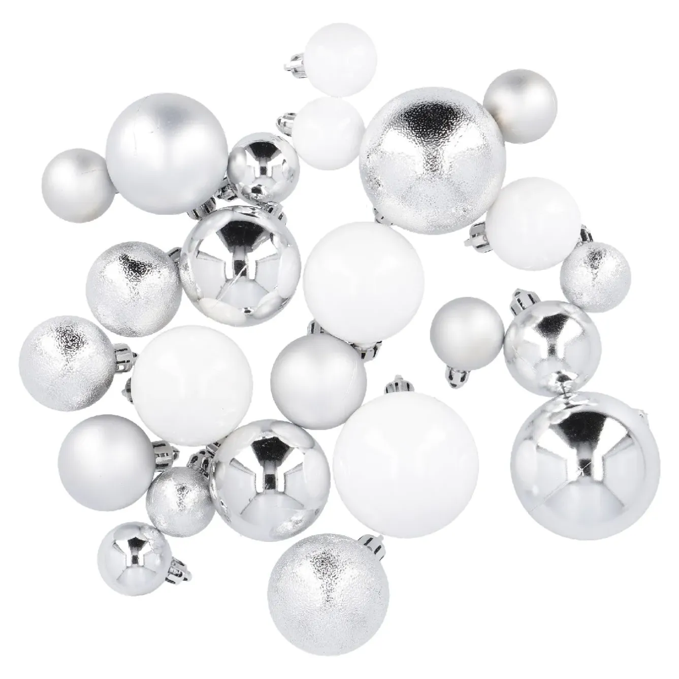 Clearance NANU-NANA 24er Weihnachtskugeln Mix, Silber/weiß