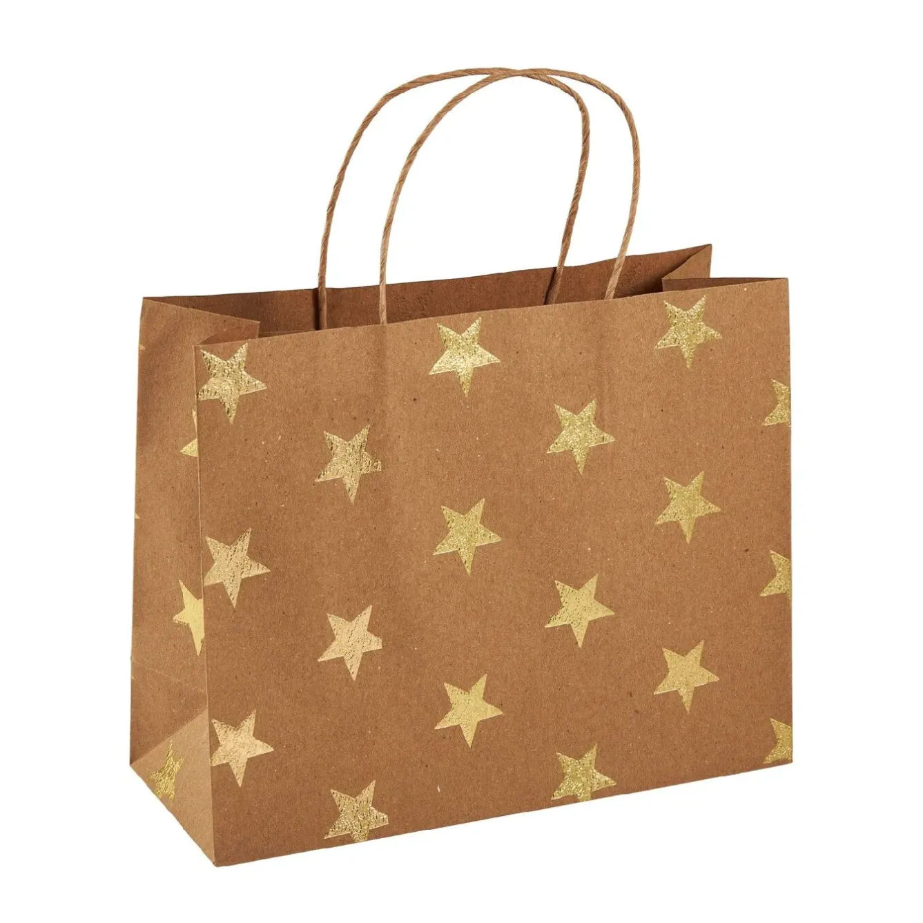 Clearance NANU-NANA Geschenktüte Prägung, Stern/natur/gold, 14.5 X 18.5 Cm