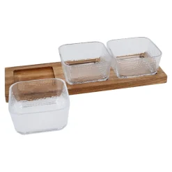 Hot NANU-NANA Glasschalen-Trio Auf Holztablett, Klar/natur