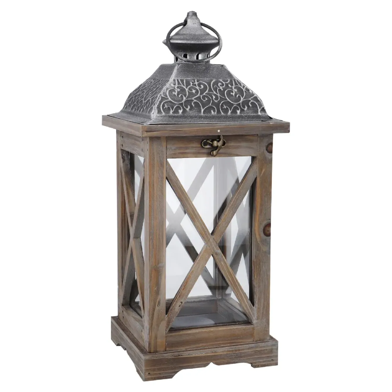 Discount NANU-NANA Holz-Laterne Medan, Braun-gewischt, 39 Cm