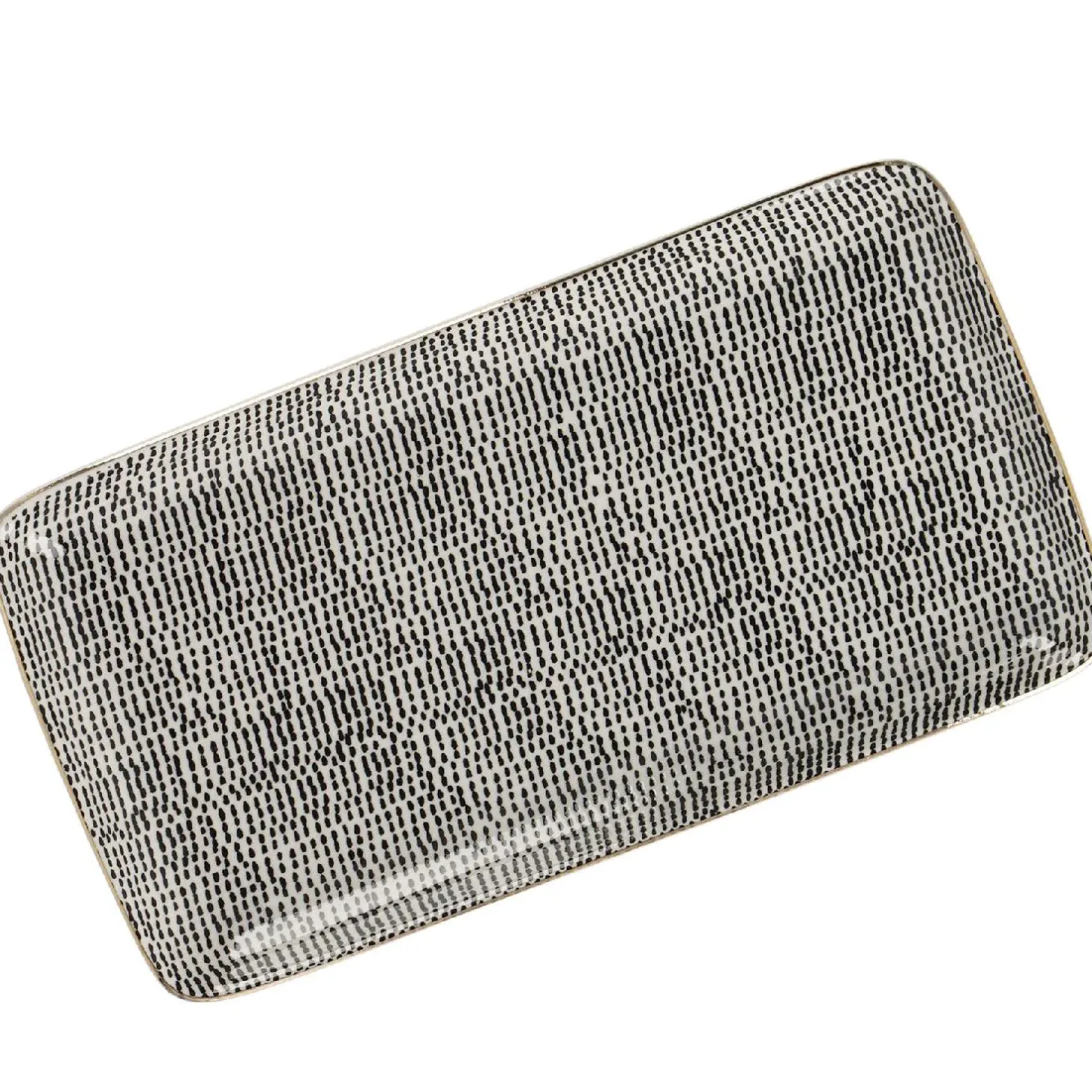 Outlet NANU-NANA Platte China, Goldrand, Schwarz/weiß, Striche, 23 Cm