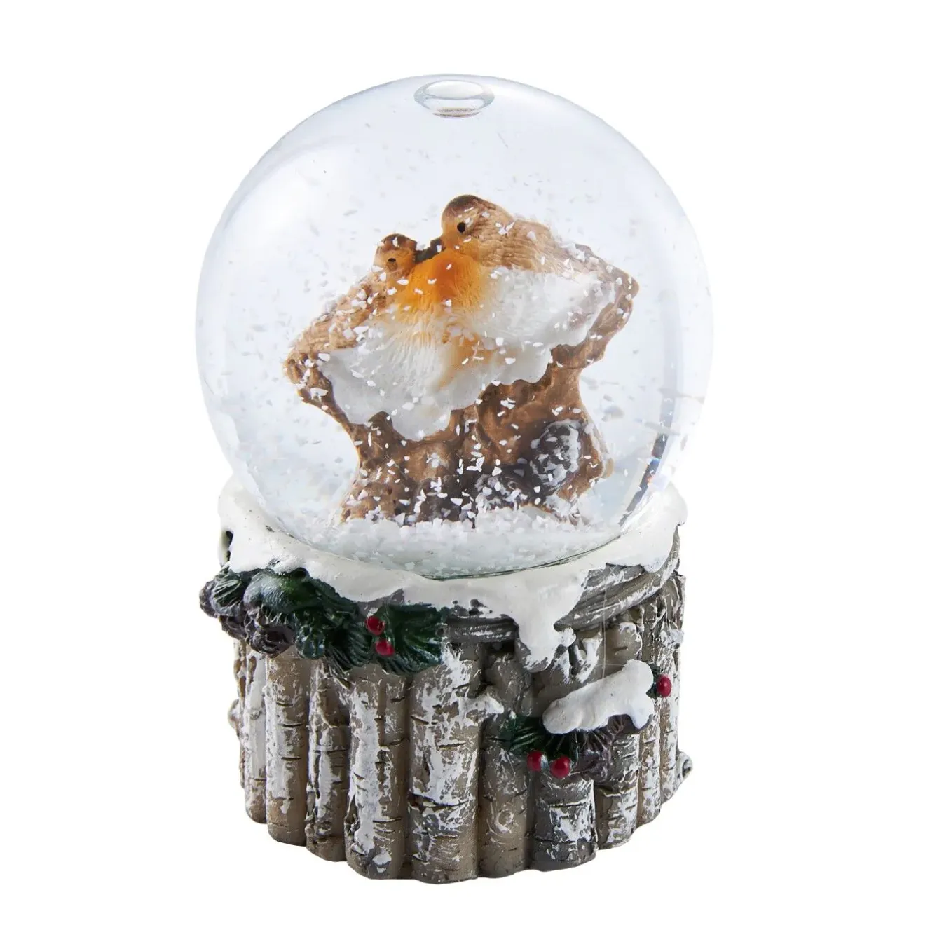 New NANU-NANA Schneekugel Vogel, Baumstumpf, 4.5 X 6 Cm
