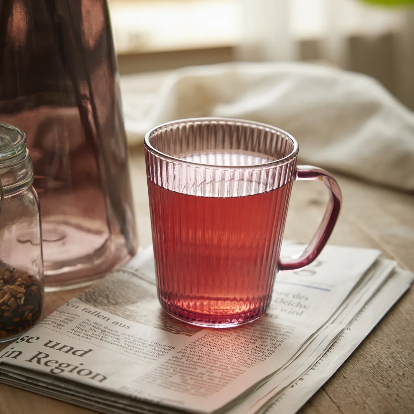 Sale NANU-NANA Teeglas Rillen, Rot, 300 Ml