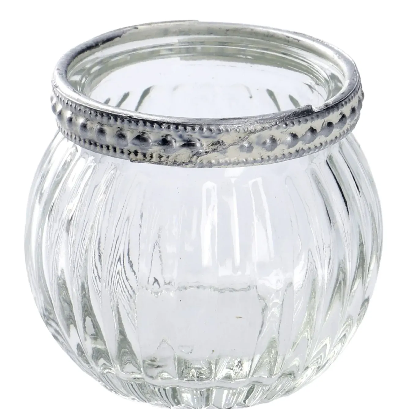 Clearance NANU-NANA Windlicht Saira, Metallrand/silber, Klar/Streifen, 5 Cm
